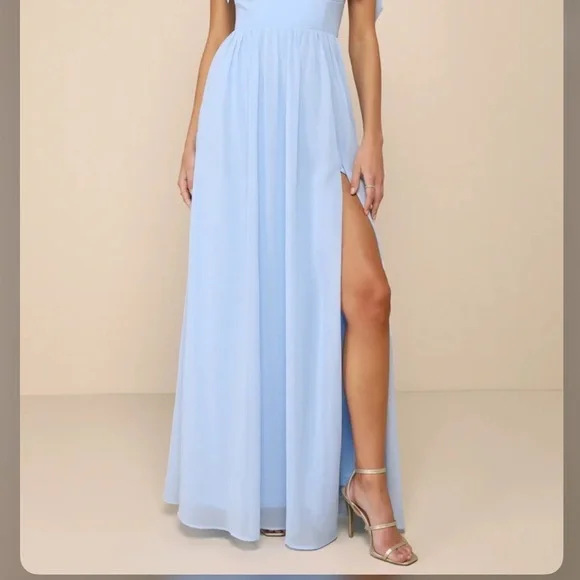 NWT LULU's Chiffon Maxi Big Sexy Side Slit Dress Wedding Bridesmaid Formal Prom - Picture 6 of 12